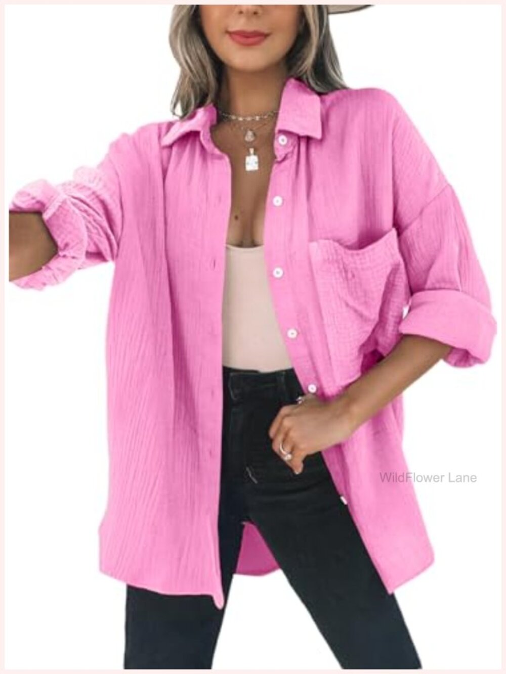 Oversized Boyfriend Button Down Shirt Long Sleeve Cotton Casual